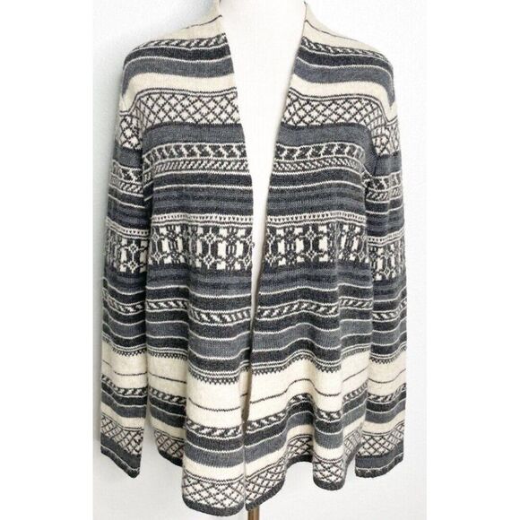 Monari Grey Metallic‎ Fair Isles Open Cardigan Sweater Wool Blend Size  US 8 - Picture 1 of 5
